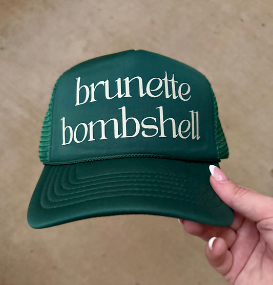 Brunette bombshell trucker hat